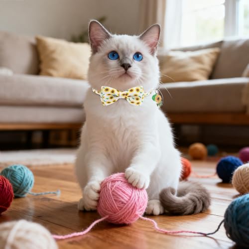 Breakaway Cat Collar with Removable Bow Tie and Bell, Cute Multi-Style Patterns, 3 Pack Safety Buckle Kitten Collars, Adjustable Pet Collar for Cats Puppy (Style B - Nature) - color: Style B - Nature