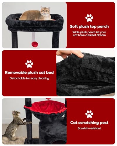 SYANDLVY Gothic Cat Tree with Coffin Bed for Indoor Cats, Small Cat Tower with Scratching Post, Modern Activity House Condo with Cradle, Kittens Cave, Black & Red - color: Black & Red