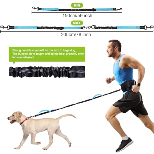 Hands Free Dog Leash, Waist Leash for Dog Walking, Running, Jogging, Waist Leashes with Adjustable Belt, Medium & Large Dogs Running Leashes Hands Free, Dual Padded Handles and Durable Bungee(Blue) - color: Blue
