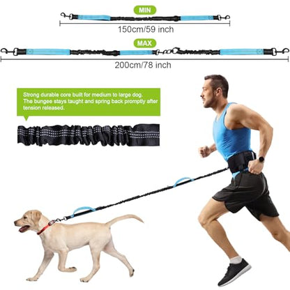 Hands Free Dog Leash, Waist Leash for Dog Walking, Running, Jogging, Waist Leashes with Adjustable Belt, Medium & Large Dogs Running Leashes Hands Free, Dual Padded Handles and Durable Bungee(Blue) - color: Blue