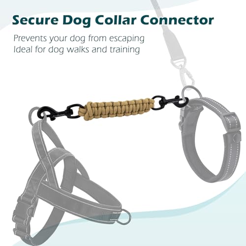 Dog Collar Safety Clip, Handmade Backup Safety Strap for Dog Harness, Prong, Pinch Collar, Double Ended Clasp Leash Connector (Tan) - color: Tan