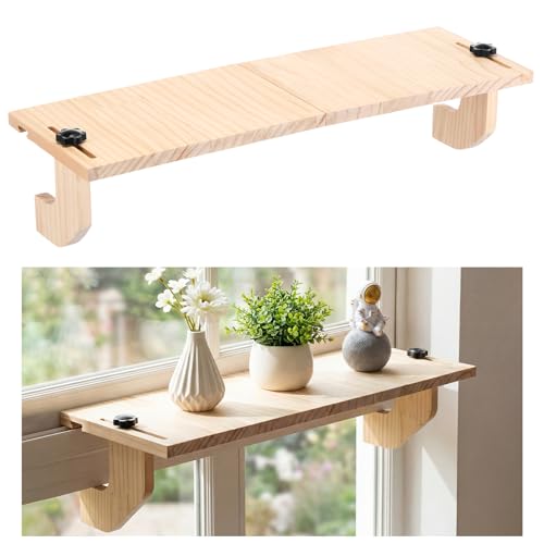 1 Pcs Natural Window Sill Plant Shelf for Plants 21.7 x 7.1 x 5.9 Inch Windowsill Extender Window Plant Floating Shelves No Drilling Wooden Bracket for Cat Perch Planters (Right Angle) - size: Right Angle