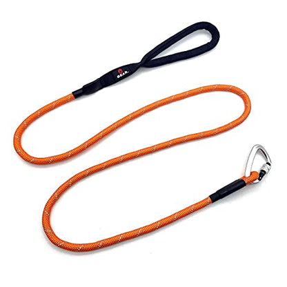 Heavy Duty Dog Leash with 1100LB Rated Locking Carabiner – 6FT Climbing-Inspired Reflective Rope Leash for Large & Medium Dogs that Pull – Padded Handle (Blaze Orange) - color: Blaze Orange