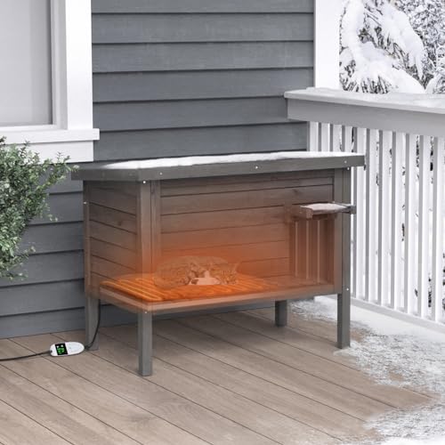 GDLF Outdoor Feral Cat House Heated Cat Shelter with 100% Insulated All-Round Foam Weatherproof for Multiple Felines 34.5"X21.5"x27.2" - style: Heated Feral Cat House