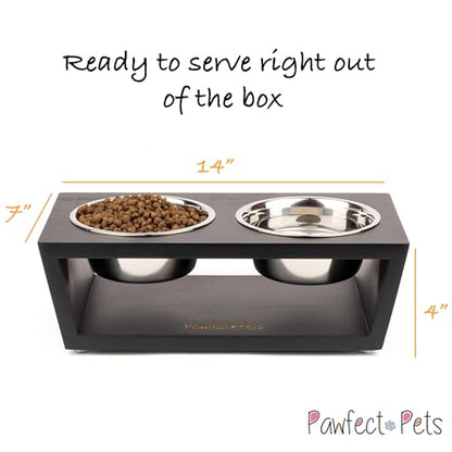 4" Tall Elevated Dog Bowls for Small Dogs, Food and Water Bowl Set by Pawfect Pets (Black) - color: Black