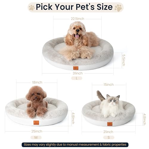Round Donut Dog Bed – Luxury Orthopedic Dog Beds with Memory Foam – Calming Bolster Pet Bed, Water-Resistant, Washable Plush Cover, Premium Zipper – Small Dogs & Cats (21 Inches) - size: 21 Inches