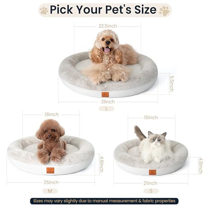Round Donut Dog Bed – Luxury Orthopedic Dog Beds with Memory Foam – Calming Bolster Pet Bed, Water-Resistant, Washable Plush Cover, Premium Zipper – Small Dogs & Cats (21 Inches) - size: 21 Inches