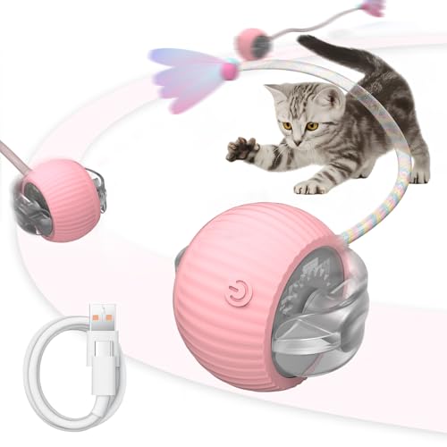 Interactive Cat Ball Toy Active Smart Rolling Balls Automatic Kitten Toys with Elastic Mesh Tail Rechargeability Motion Activated Pet Ball for Indoor Cats