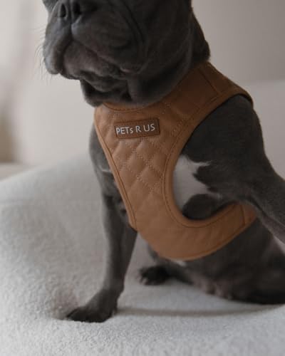 Step in Dog Cat Harness Lightweight Breathable Mesh Soft Padded Pet Vest Vegan Leather Choke Free Escape Proof for Small Medium Dogs (Tan Brown, Medium) - color: Tan Brown, size: Medium: Neck=10-12.5''/Chest=16-18''