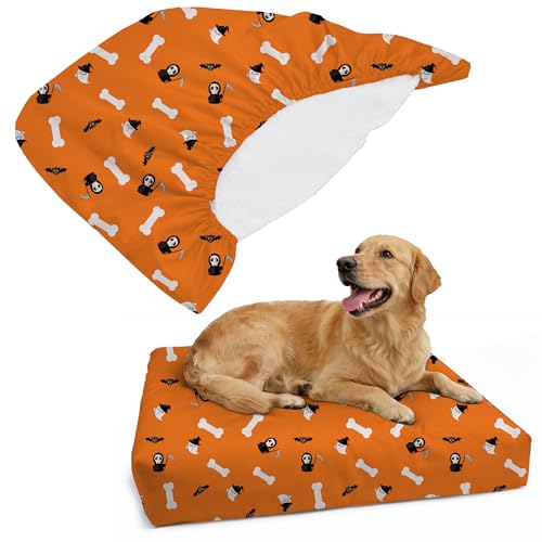 DUKE&LEFTY Furever Pet Dog Bed Slipcover-Stretch Soft Petbed Cover-Universal-Easy to Remove (Zipper Free)-Halloween/Medium - color: Halloween, size: Medium-36"x24"x4"