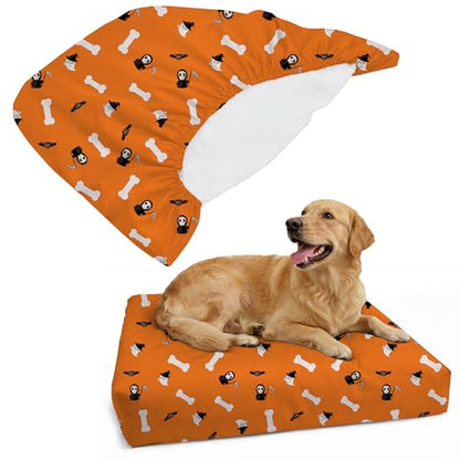 DUKE&LEFTY Furever Pet Dog Bed Slipcover-Stretch Soft Petbed Cover-Universal-Easy to Remove (Zipper Free)-Halloween/Large - color: Halloween, size: Large-48"x30"x6"