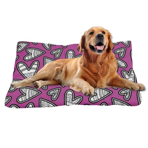 Comfortable Dog Crate Pad with Anti- Slip Bottom, Valentines Hearts Purple Kennel Dog Pad Bed for Crate Comfy Kennel Mat for Indoor& Outdoor Sofa Cars, Machine Washable 36 × 24 inch - size: 36 × 24 inch