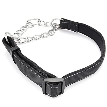 Martingale Dog Collars Adjustable Soft Nylon Reflective Collars with Stainless Steel Chain Walking Training Collars Heavy-Duty Puppy Chain Collars for Small,Medium,Large Dogs(Black,S) - color: Black, size: S-(dog's neck10-15inches)
