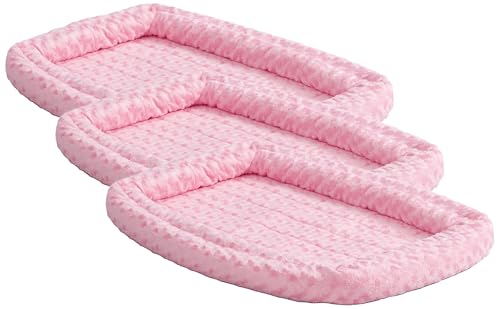 Midwest Homes for Pets Double Bolster Pet Bed | Pink 22-Inch Dog Bed Ideal for XS Dog Breeds & fits 22-Inch Long Dog Crates (Pack of 3) - color: Pink Plush, size: 21.8"L x 12.3"W x 3.8"Th (Pack of 3)