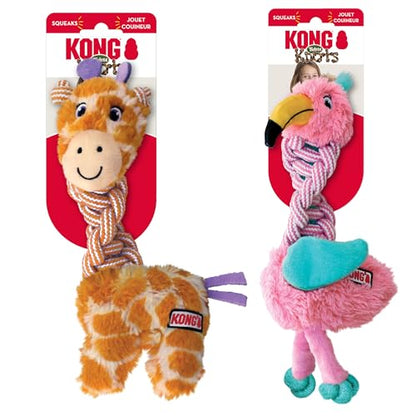 KONG Knots Twists Dog Toys, 2-Pack Assorted – Durable Braided Rope with Squeaker, Minimal Stuffing, Soft & Tough Chew Toy for Thrashing & Teeth Cleaning (Small/Medium) - size: Small/Medium