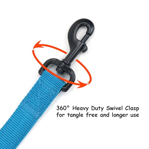 Wagtime Club Double Handle Dog Leash, 6ft Long Heavy Duty Dog Leash with Paded Traffic Handles for Extral Control and Training, Dual Handles Leads, Large Medium Small Dogs (Bright Blue) - color: Bright Blue
