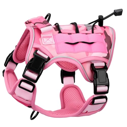 Heavy-Duty Tactical Dog Harness for Large Dogs, No Pull Adjustable Reflective Pet Vest with Molle System, K9 Military-Grade Control for Service Training, Outdoor & 10+ Breeds, Pink Camo, Small - color: Pink Camo, size: S: Neck: 14-19'', Chest: 20-26''