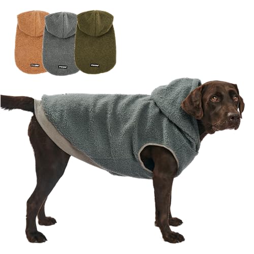 Tuff Pupper Fleece Dog Hoodie Sweater | Teddy Sherpa Outer & Soft Polar Fleece Lining | Adjustable Fit Winter Coat with Hood, Leash Hole, Ribbed Cuffs | for Small Medium Large XL XXL Dogs (Grey, XL) - color: Grey, size: 60-80 lbs (X-Large)