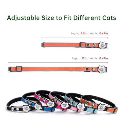 Cat Collar with Bells Reflective Cat Collars Breakaway with Oxford Cloth Soft Padding Adjustable Kitten Collar with QR Code（Orange） - color: Orange