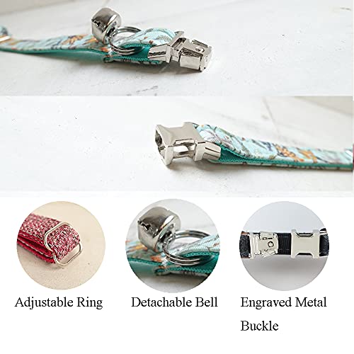 Personalized Cat Collar with Name Plate,Adjustable Tough Nylon Cat ID Collars with Bell,Customize Engraved Pet Name and Phone Number (Flower Style)