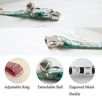 Personalized Cat Collar with Name Plate,Adjustable Tough Nylon Cat ID Collars with Bell,Customize Engraved Pet Name and Phone Number (Flower Style)