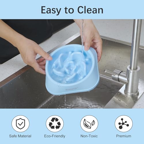 MateeyLife Slow Feeder Dog Bowls 2PCS, Anti-Choking Puzzle Dog Food Bowls, Anti-Slip Interactive Feeding Slow Down Eating, Bloat Stop Maze Dishes for Medium Breeds - color: A-LightBlue&DarkBlue, size: Medium