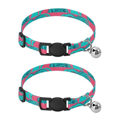 Silhouette Pink Teal Pet Collars 2 Pack Soft Cat Collar Adjustable 10.6 to 17.1 Inches - color: Silhouette Pink Teal