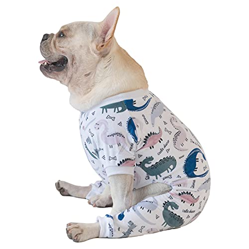 CuteBone Soft Puppy Pajamas Cute Dog Pjs Jumpsuit Pet Clothes Apparel P160S - color: Little Dinos, size: Small