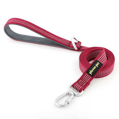 Plutus Pet Heavy Duty Dog Leash with Lockable Aluminum Carabiner, 4/6 Feet Long, Double-Sided Reflective Nylon, Padded Handle, for Puppy, Small, Medium and Large Dogs (Burgundy Red, 4/5" x 4') - color: Burgundy Red, size: 4/5" x 4'