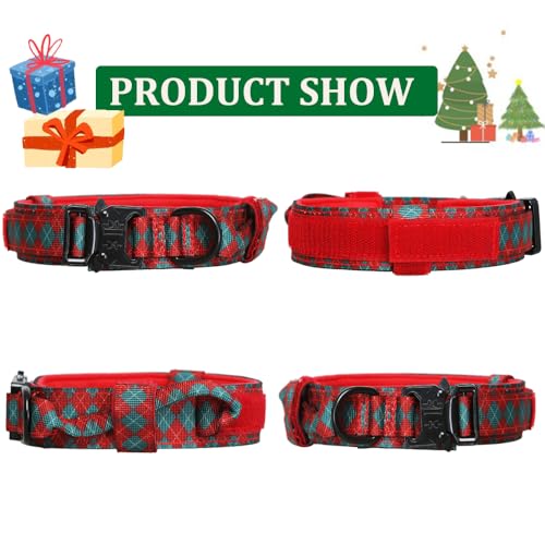 Christmas Tactical Dog Collar Adjustable Nylon Dog Collar Metal Buckle with Handle for Dog Training (Christmas Green,S) - color: Christmas grid, size: Small (Pack of 1)