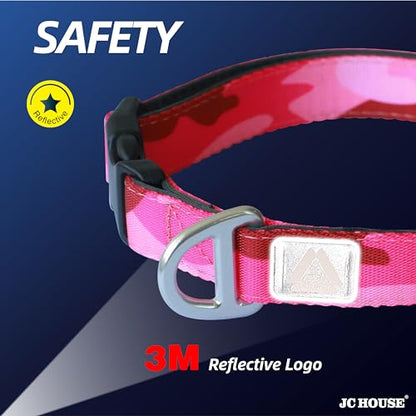 Soft Padded Dog Collar, Neck 12’’-20’’, Adjustable Heavy Duty Collar with 3M Reflective Logo for Medium, Large Dogs, Camo Pink, Medium - color: Camo Pink, size: Medium (Neck 12''–20'')
