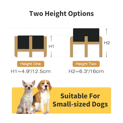 Elevated Ceramic Dog Bowl Set, 6" Dog Bowls with Dual Fixed Heights Stand, 3.5 Cup Food and Water Bowls for Small Breed Dogs, Microwave Safe (Double Bowls + Stand - Black, 6 inch) - color: Double Bowls + Stand - Black, size: S - 6 Inch