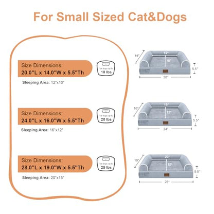 Small Dog Bed Orthopedic Washable: Beds Bolster Small Sized Dogs Bed Egg Crate Foam Couch Sofa Waterproof with Removable Cover - color: Light Grey, size: 24.0"L x 16.0"W x 5.5"Th