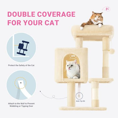 Allewie 29 Inches Cat Tree Tower/Plush Perches Platform/Condo/House/Sisal Scratching Posts/Multi-Level Activity Center Furniture for Kittens/Beige - color: Beige