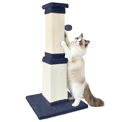 32 Inch Cat Scratching Post for Large Cats, Cat Scratcher for Indoor Cats Adults, Sturdy Sisal Scratch Post to Protect Furniture, Blue - color: Blue