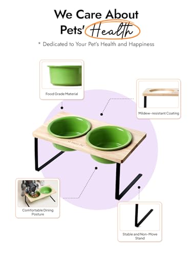 Elevated Dog Bowls, Raised Dog Bowl Stand with Two 6.5 inch Ceramic Bowl, Non-Slip Puppy Food and Water Bowls, Dogs Feeder for Small and Medium Breed,Green - color: Green, size: 6.5inch