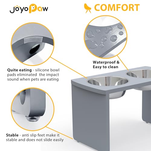 Elevated Dog Bowls, Bamboo Raised Dog Bowl for Large Dogs, with 2 Stainless Steel Bowls (13'' Tall-68oz Bowl, Grey) - color: Grey, size: X Large: 13'' Tall-68oz Bowl