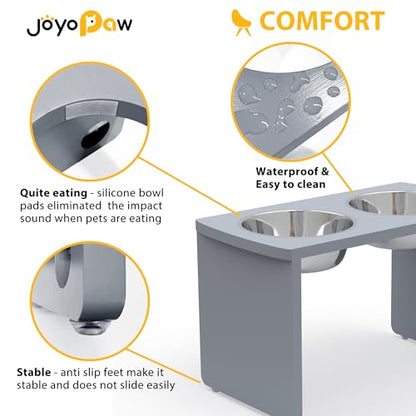 Elevated Dog Bowls, Bamboo Raised Dog Bowl for Large Dogs, with 2 Stainless Steel Bowls (13'' Tall-68oz Bowl, Grey) - color: Grey, size: X Large: 13'' Tall-68oz Bowl