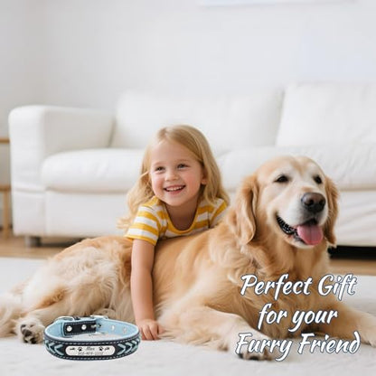 Personalized Dog Collar, Braided Custom PU Leather Dog Collars with Name and Phone Number Engraved Nameplate for Small Medium Large Dogs (Dog Collar)