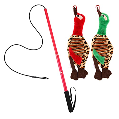 Interactive Dog Toys - Extendable Flirt Pole with 2pcs Squeaky Plush Toy Tugs Red Green for Dog Outdoor Entertainment, Train and Exercise - color: red