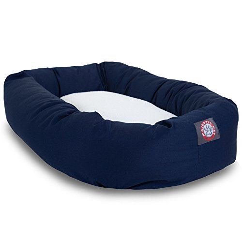 Majestic Pet 40 Inch Poly-Cotton Sherpa Calming Dog Bed Washable – Cozy Soft Round Dog Bed with Spine for Head Support - Fluffy Donut Dog Bed 40x29x9 (inch) – Round Pet Bed Large - Navy Blue - color: Blue