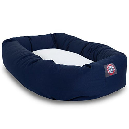 Majestic Pet 40 Inch Poly-Cotton Sherpa Calming Dog Bed Washable – Cozy Soft Round Dog Bed with Spine for Head Support - Fluffy Donut Dog Bed 40x29x9 (inch) – Round Pet Bed Large - Navy Blue - color: Blue