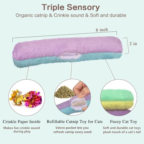 Retro Shaw Cat Toys Pillows, Refillable Catnip Toys with Crinkle Sound Inside, Interactive Indoor Cat Nip Kitten Kicker Kitty Toy Promotes Exercise, 3 Pack - size: 8 Inches