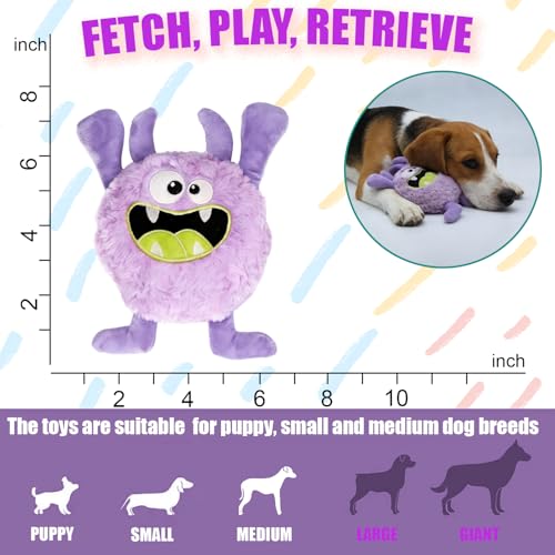 Plush Squeaky Dog Toy, Crinkle Stuffed Dog Toy Keep Them Busy Tug of War Birthday Dog Chew Toy for Small Medium Large Dogs (Purple) - color: Purple