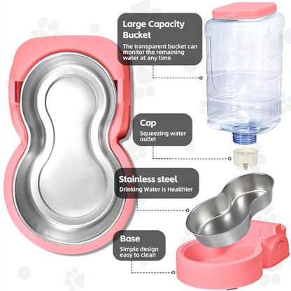 Automatic Cat Feeder and Water Dispenser with Stainless Steel Bowl Dog Gravity Food Feeder and Waterer for Small Medium Pets Puppy Kitten 1 Gallon x 2 - color: Pink（3.8L*2）