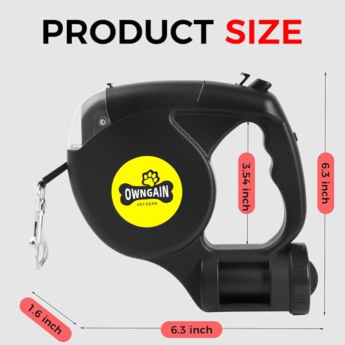 Retractable Dog Leash with Flashlight for Night Walks - 16FT Retractable Leash with Comfort Grip and Integrated Waste Bag Dispenser for Cats,Medium,Large,Small Dogs(Black-Large) - color: Black-Large