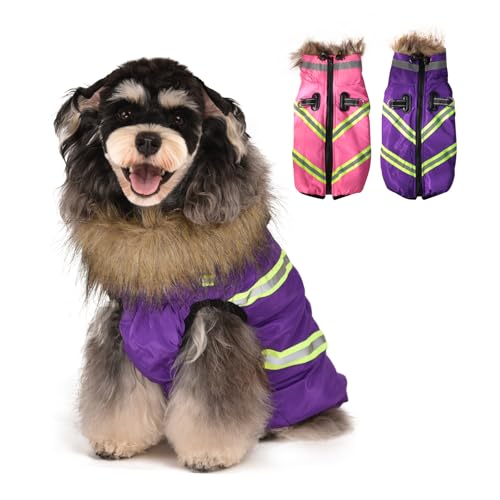 Winter Coat With Harness - Waterproof & Warm Jacket - Easy Zip-Up Design - Turtleneck Fleece Lined Clothes - Reflective Snowsuit Vest for Small Dogs - Purple S - size: Small