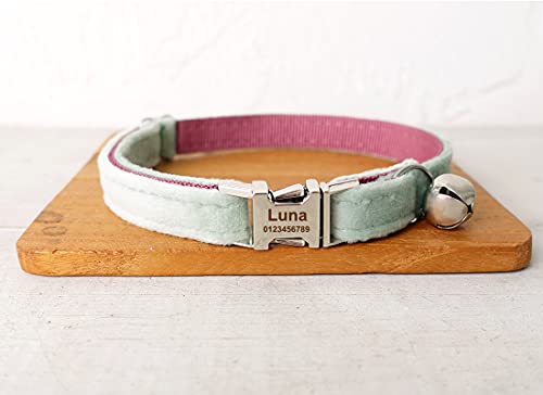 Cat Collar Personalized with Name Phone Number Engraved,Customized with Bell for Small Dogs Puppy Kitten - color: Mint Green, size: S (6"-10")