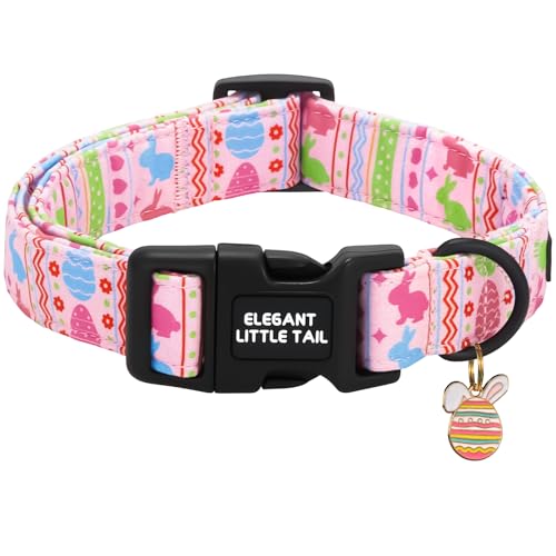 Elegant little tail Easter Dog Collar,Pink Bunny Print Spring Pet Collars Dog Cotton Soft Sturdy Puppy Collars Female or Male Adjustable Collar for Small Medium Large Dogs - color: Easter-Bunny Egg, size: X-Small (Pack of 1)