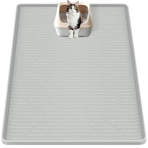 Silicone Cat Litter Mat, 34" x 20" Large Cat Litter Box Mat Litter Trapping Mat for Scatter Control, Waterproof, Soft on Kitty Paws, Clean Floor (Grey) - size: 34"L x 20"W